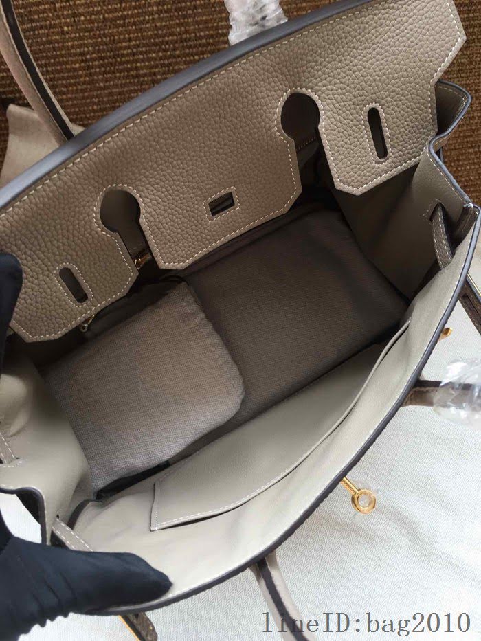 愛馬仕HERMES Birkin 鉑金包 淺灰 進口小牛皮 金銀扣 皮質細膩柔軟 時尚女手提包  tdher1131
